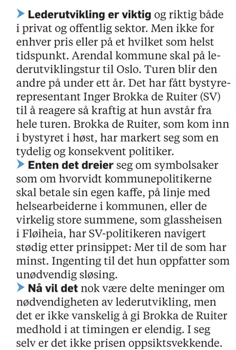 IngerBrdeRuiter's tweet photo. Ikke hver dag en får skryt av lokalpressa - på lederplass. #arendalsv #agderposten https://t.co/AjldPPQFod