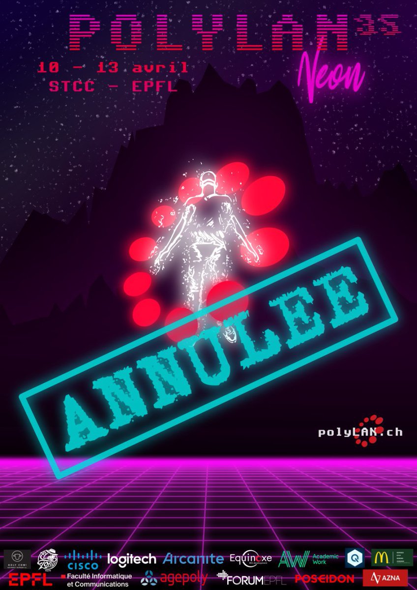 Nous avons le regret de vous informer qu'en raison de la propagation du virus COVID-19, la 35ème édition de PolyLAN, prévue au <a href="/SwissTech_EPFL/">SwissTech Convention Center 🤝 #MeetInSwitzerland</a> du 10 au 13 Avril 2020, n'aura malheureusement pas lieu. Vous trouverez plus d'informations sur la page : polylan.ch/website/news/8…