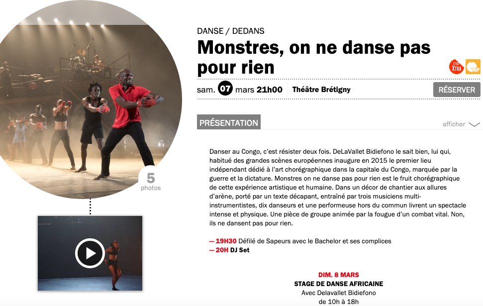 [#MadeInSape] 2 évènements culturels ce samedi 7 mars au #Théâtre de Brétigny à partir de 19h30 : 
1- Défilé des #sapeurs avec <a href="/JALeBachelor/">J.A. LE BACHELOR</a> 
2- Spectacle de #danse "MONSTRES ON NE DANSE PAS POUR RIEN" de la compagnie Baninga du #Congo
➡️ theatre-bretigny.fr/saison/fiche_s…
#sape #sapologie