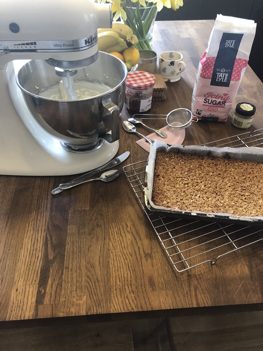 KatejBourne's tweet photo. Ginger flapjacks cooling, butter icing made, just waiting for the mini Victoria sponges to finish baking! Then I’ll be throwing my wellies on and heading to Calverley Grounds to reward the @FoCGTunWells gardening volunteers. ☀️ 🌷 🍰 https://t.co/MIFIVbJuvI