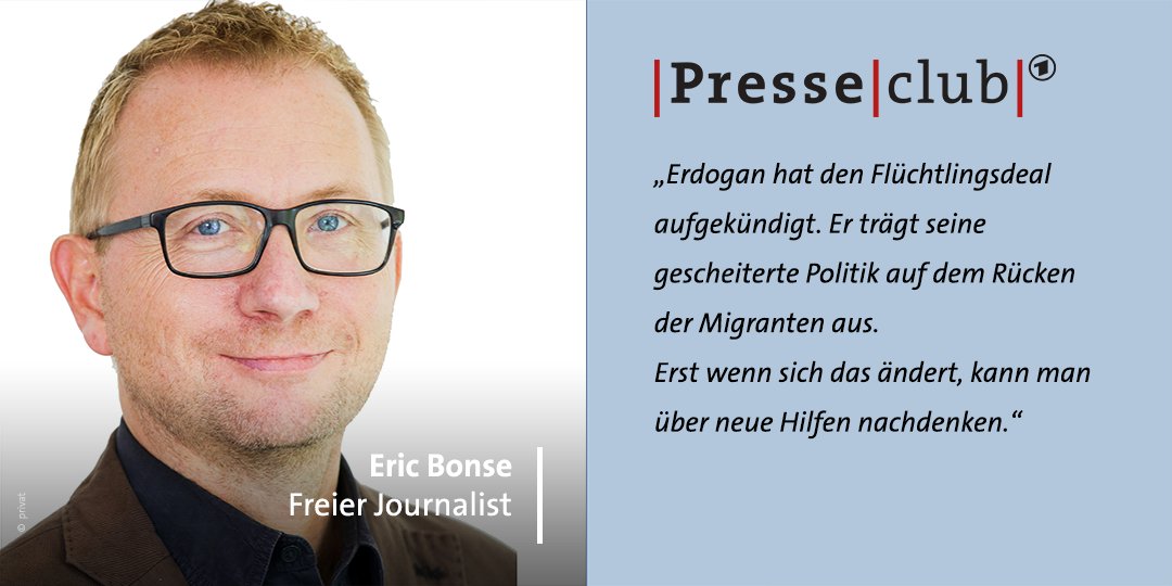 Dem türkischen Präsidenten Erdogan gehe es nicht um die Flüchtlinge, sondern um den Krieg in Syrien. Als Voraussetzung für Gespräche müsse Erdogan die Flüchtlinge zurückziehen. #presseclub #griechenland #türkei <a href="/phoenix_de/">phoenix</a> <a href="/tagesschau/">tagesschau</a> @wdr5
