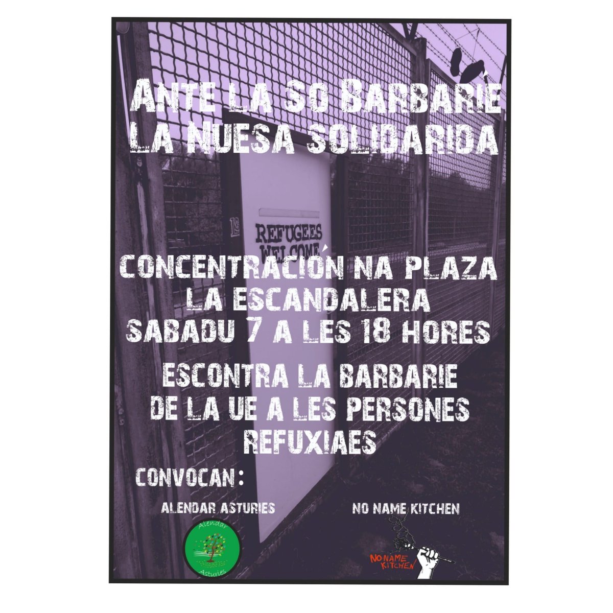 RadioKras's tweet photo. Ante La So Barbarie La Nuesa Solidaridá 
Concentración en La Escandalera d'Uviéu a les 18h
#vergUEnza 
#OpenTheBorders https://t.co/54rRreTJlq