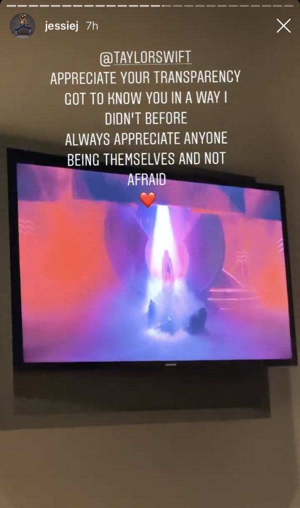 TSwiftNZ's tweet photo. 📷 IG | @JessieJ watching #MissAmericana 

“appreciate your transparency. Got to know you in a way I didn’t before. Always appreciate anyone being themselves and not afraid. Thank you for inspiring me. And speaking your truth ❤️ you will always be successful. Because you care.” https://t.co/460gO7Mq0G