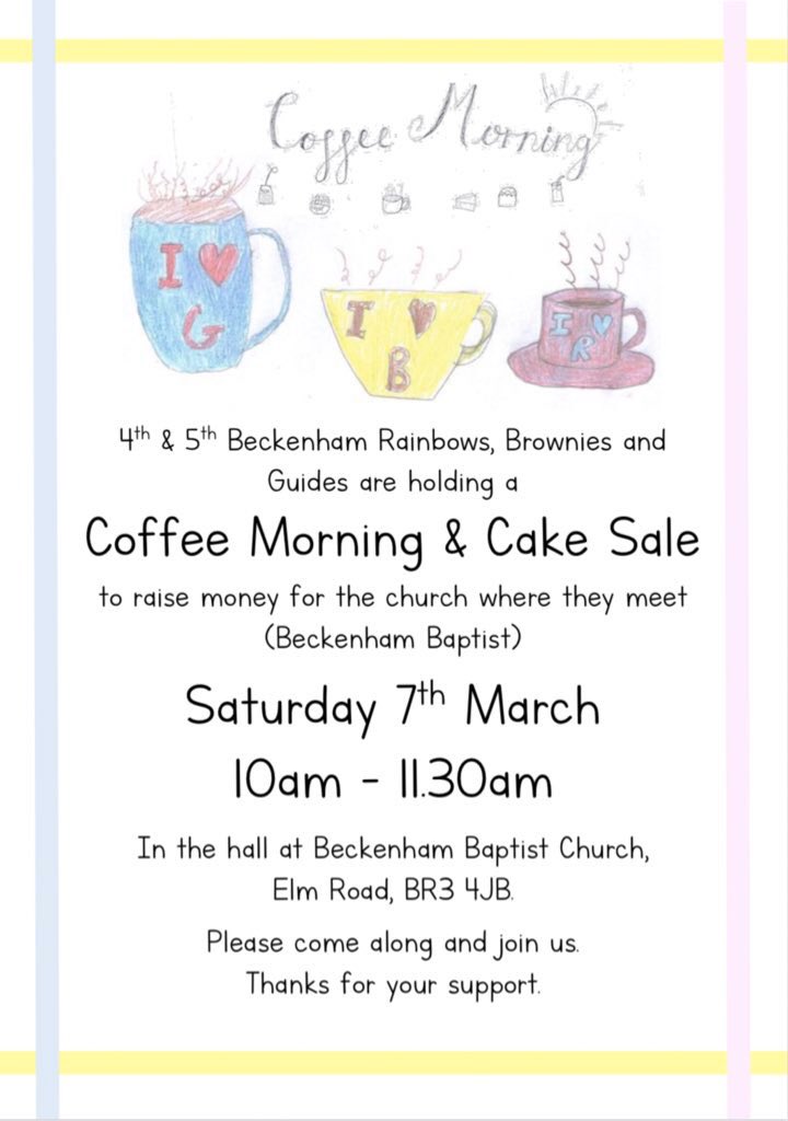 4thBeckenham's tweet photo. Come on down to our coffee morning at Beckenham Baptist Church for tea, coffee and cakes! From 10am. https://t.co/0H5t3MFe7V