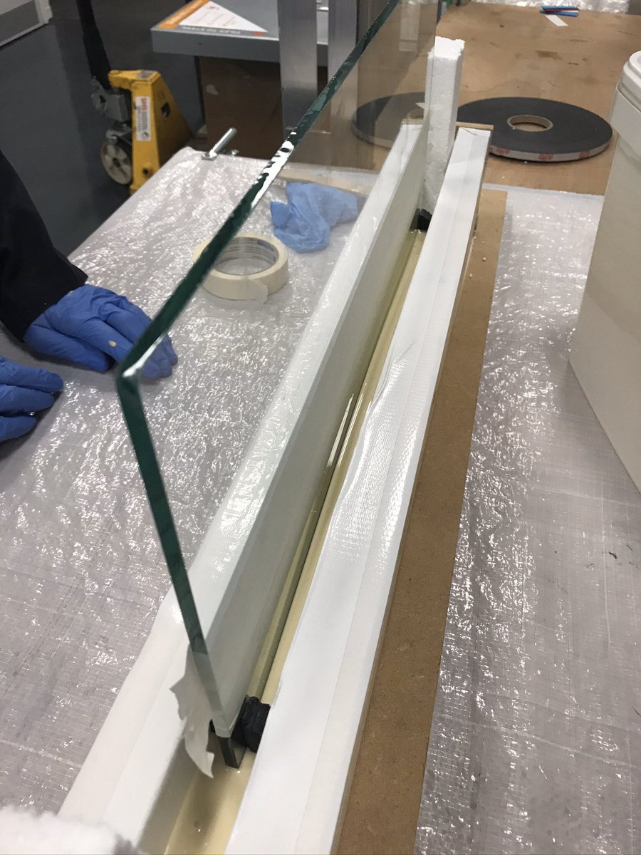 ChrisMeadows3's tweet photo. A recent customer visit demonstrating SikaForce®-335 GG, a self -levelling 2-component PU-grout for embedding of glass panels @Sika #glassembedding - contact facades@uk.sika.com https://t.co/QFuDXorL1y