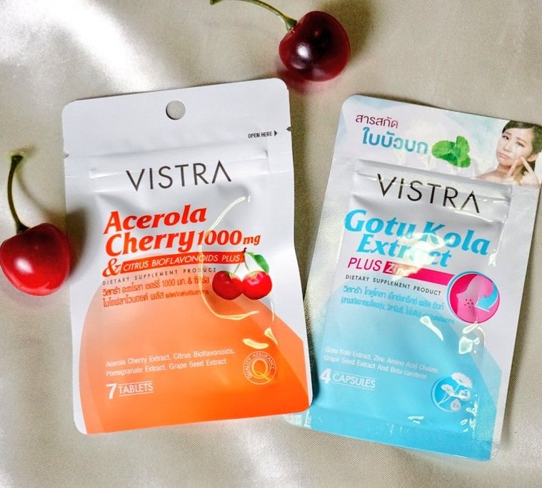 nnzniiniwz's tweet photo. วิตามินที่นิวกินเป็นประจำคือ แบรนด์ #VISTRA ตัวแรกเป็น Acerola Cherry มี วิตามินซี ช่วยเรื่องผิวขาวหน้าใสไม่โทรม ส่วนตัว GotuKola Extract สารสกัดจากใบบัวบกช่วยเรื่องสิว รอยดำบนใบหน้า  กินคู่กัน2ตัวนี้ ผิวดีขึ้นมากๆ เลย 1ซองมี 7เม็ดจ้า ซื้อได้ที่เซเว่น #รีวิวเซเว่น #ถูกและดี https://t.co/1YMRdRTzfJ
