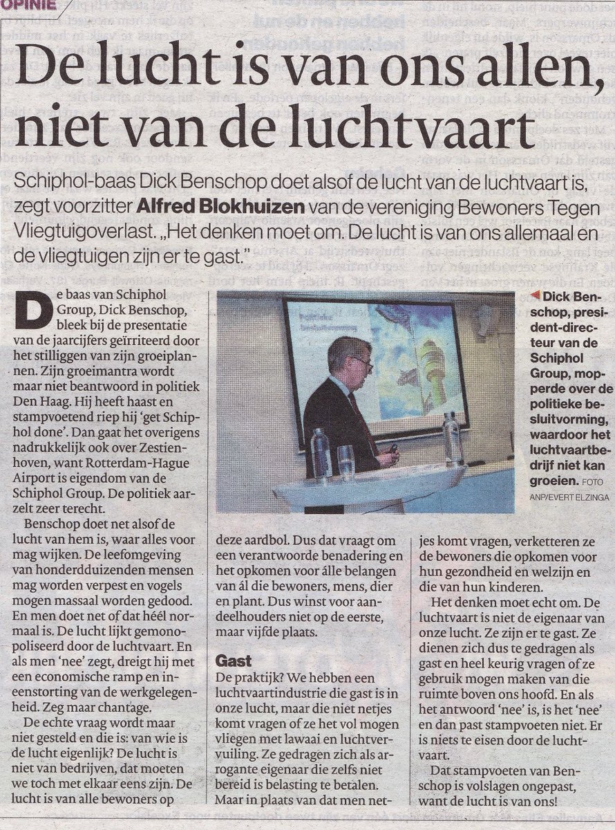 De lucht is van ons allemaal en de luchtvaart is te gast. Stampvoetend groei opeisen is dan volslagen ongepast! #Schiphol #LelystadAirport