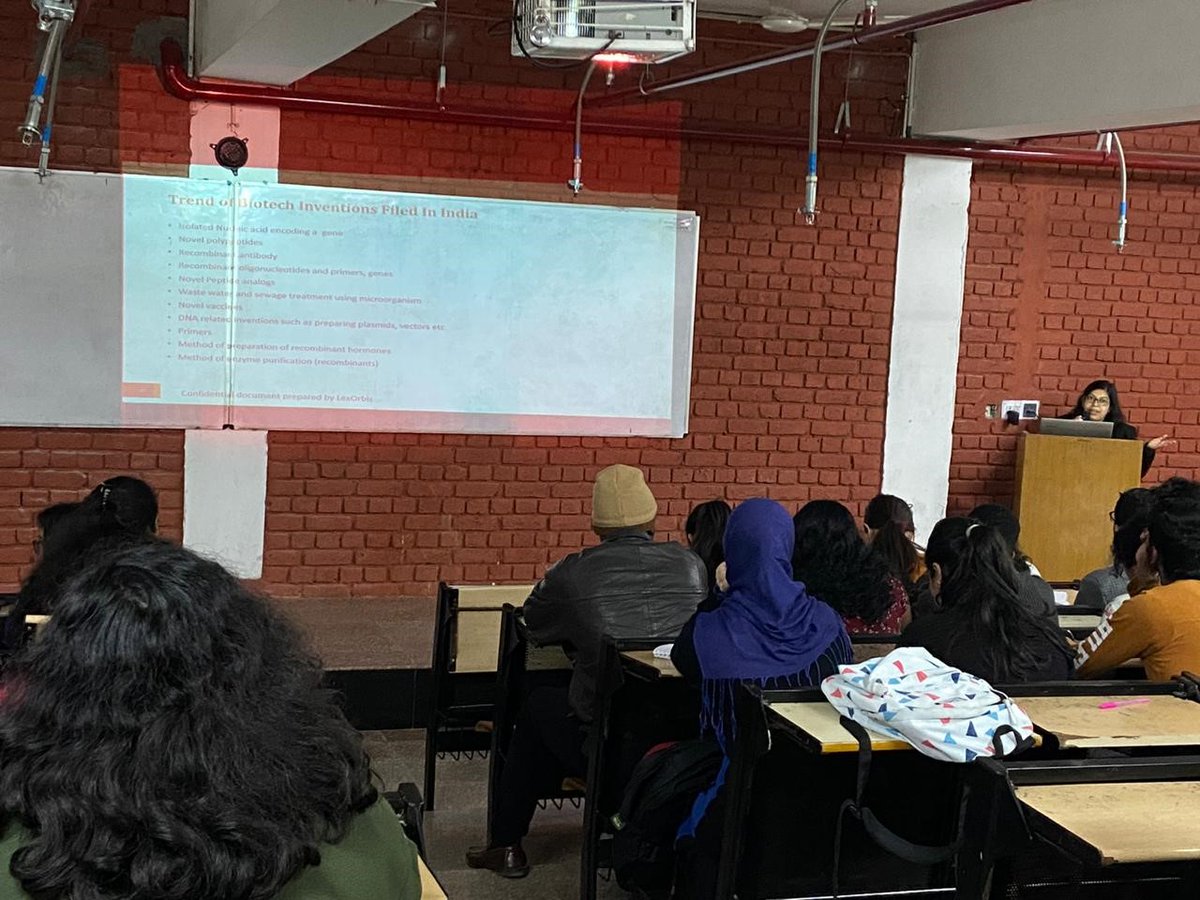 LexOrbisIP's tweet photo. Preeti Tyagi, Associate Partner, conducted a workshop on “Biotechnology-Genome sequence and IPR” at LPU, Ludhiana on Feb15. Focused on introducing #IPR in Biotechnology, providing #handsontraining to students on #Genome #SequenceSearch #BiotechInventions #Patentability https://t.co/mwRLHwC1aI