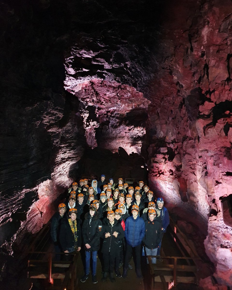 TheHowardTHAT's tweet photo. Day 3! Lava tube caving to start the day. We spent 3 minutes in complete darkness after travelling nearly 400 metres underground 🇮🇸🌋 #HowardGeog #HowardOnTour https://t.co/feYlgbFkce