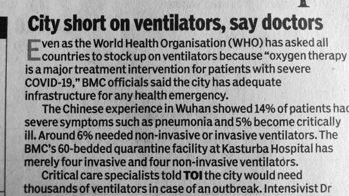 If 1% of Mumbai gets it we may need 1500 ventilators that we don’t have.