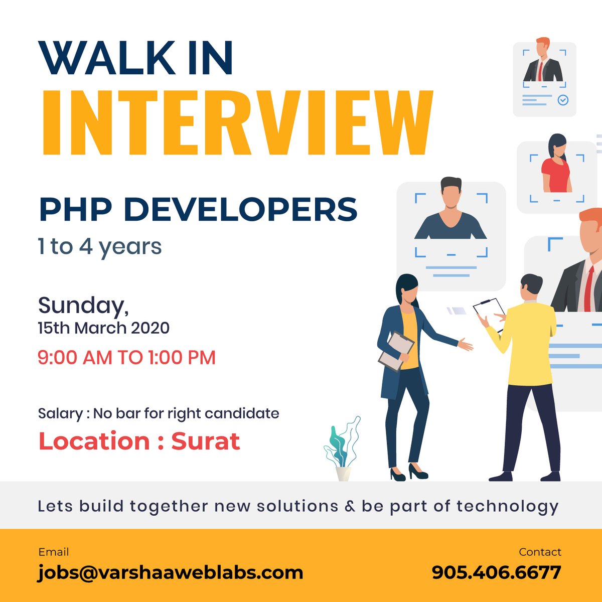 VarshaaWeblabs's tweet photo. #Walkin_Interview For #phpdeveloper On #sunday (15th March 2020)
Varshaa Weblabs is hiring PHP Developers (Junior & Senior Positions) @ Surat GJ
#varshaaweblabs #walkindrive #surat #hiring #softwaredevelopers #webdevelopers #phpdevelopers #laravel #wordpress #Magento https://t.co/JzmjWNCOOm