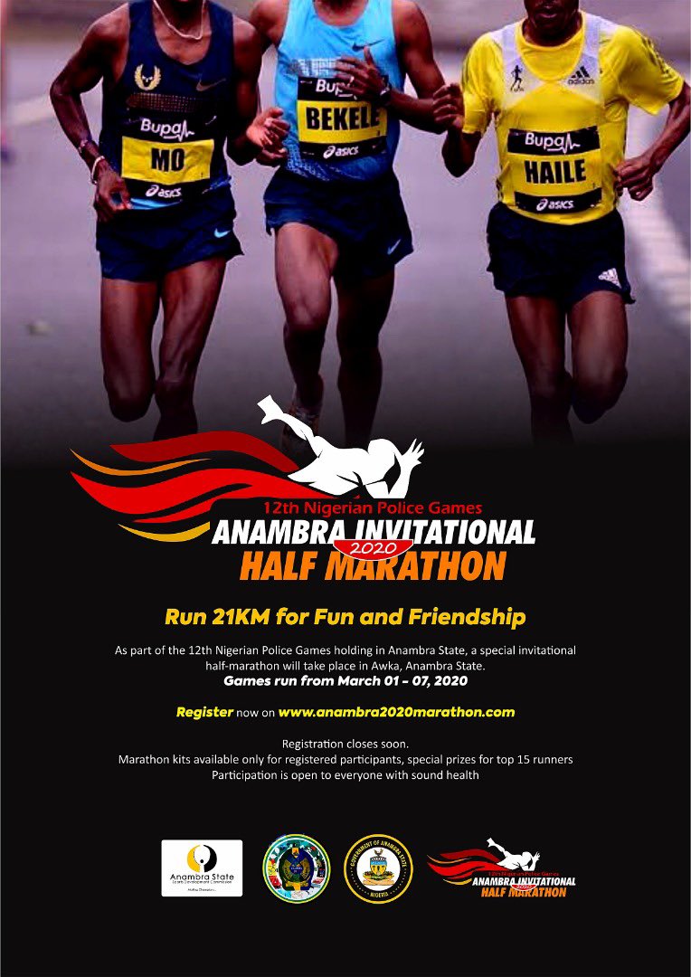 onitshacitym's tweet photo. We wish all those participating in Anambra Invitational half marathon today a success...🌞🌞

It is an interesting end to the Nigeria Police games. https://t.co/0x7xcJrA4L
