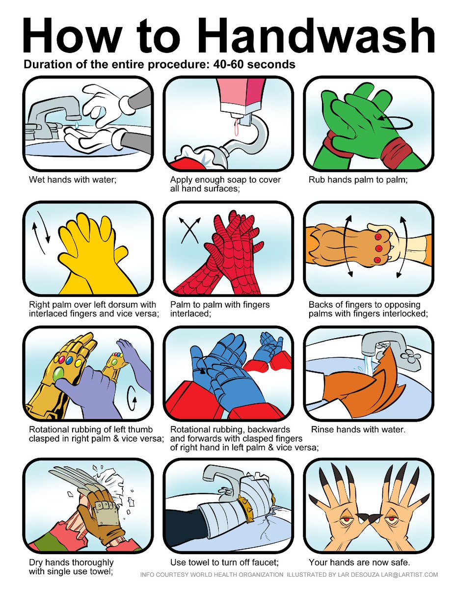 lartist's tweet photo. Cartoon: How to Handwash infographic. Thanks to all in the chatroom who helped me with their suggestions tonight! This is a printable resolution. Please feel free to share! https://t.co/7yghBDCA0h