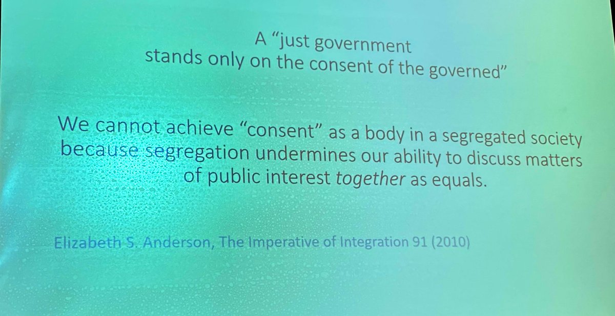 EdEquityLawyer's tweet image. Hearing @eliseboddie speak on #schoolintegration today has me pondering integration’s critical role in building a stronger democracy. This quote 👇🏽 from her deck resonates strongly in these times. Thanks @oandbinstitute  &amp;amp; @janelletscott for hosting!
