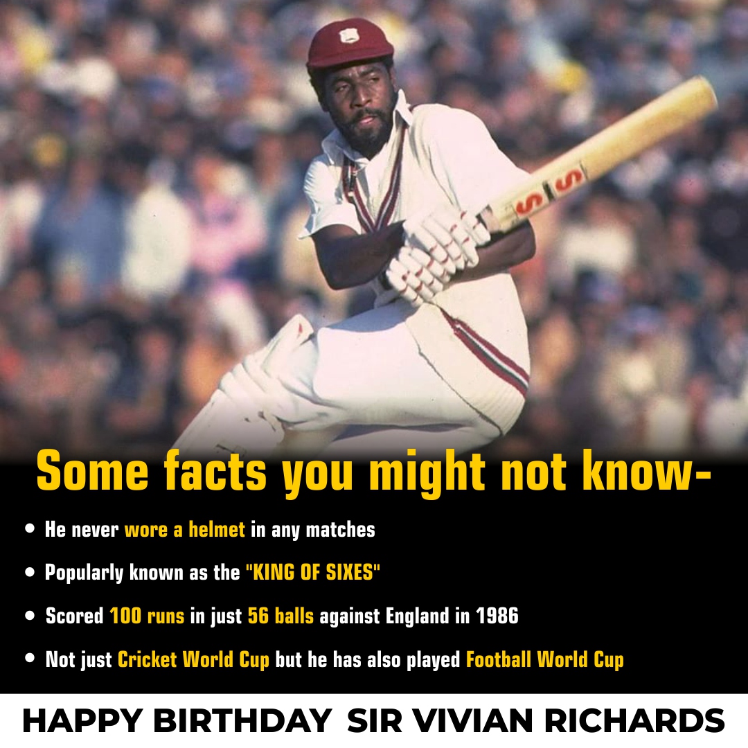 #Sportsmatik wishes #SirVivianRichards a very #happybirthday, who has scored 8540 test runs in 182 innings, his strike rate in the test cricket is 86.07, which is still unbreakable for many current batsmen.
sportsmatik.com/sports-stars/s…
P.C. Sir Vivian Richards/instagram