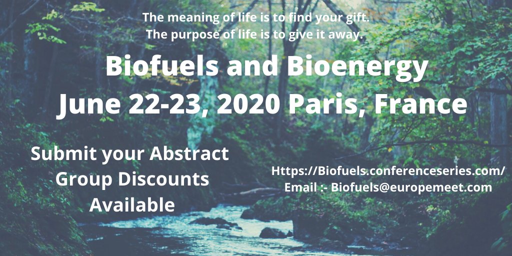 BiofuelsB's tweet photo. Submit your abstract soon@ #Biofuels2020
June 22-23, 2020 @ #Paris #France #Biomass #B #Bioenergy #Engineering #greenenergy #environmental #sustainabledevelopment #Bioenergy
More details: https://t.co/PARW4Jeary https://t.co/kjGXqmEdep