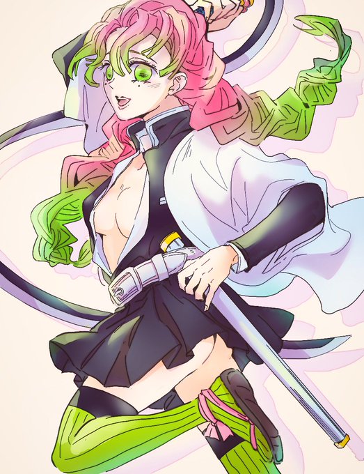 もちさんがTwitterに投稿した甘露寺蜜璃(鬼滅の刃)のイラスト。