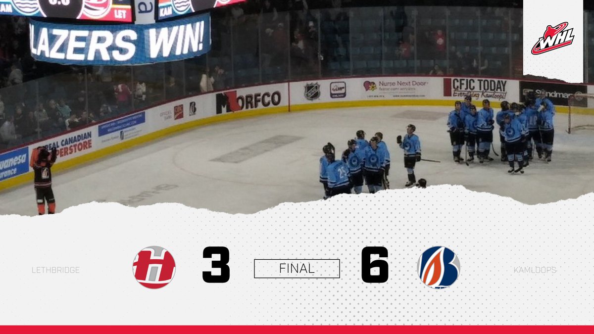 TheWHL's tweet photo. FINAL: @WHLHurricanes (3) at @blazerhockey (6)
STATS ๐ | https://t.co/oeolXgmwOz
#KAMvsLET https://t.co/SMIIt5fm8S