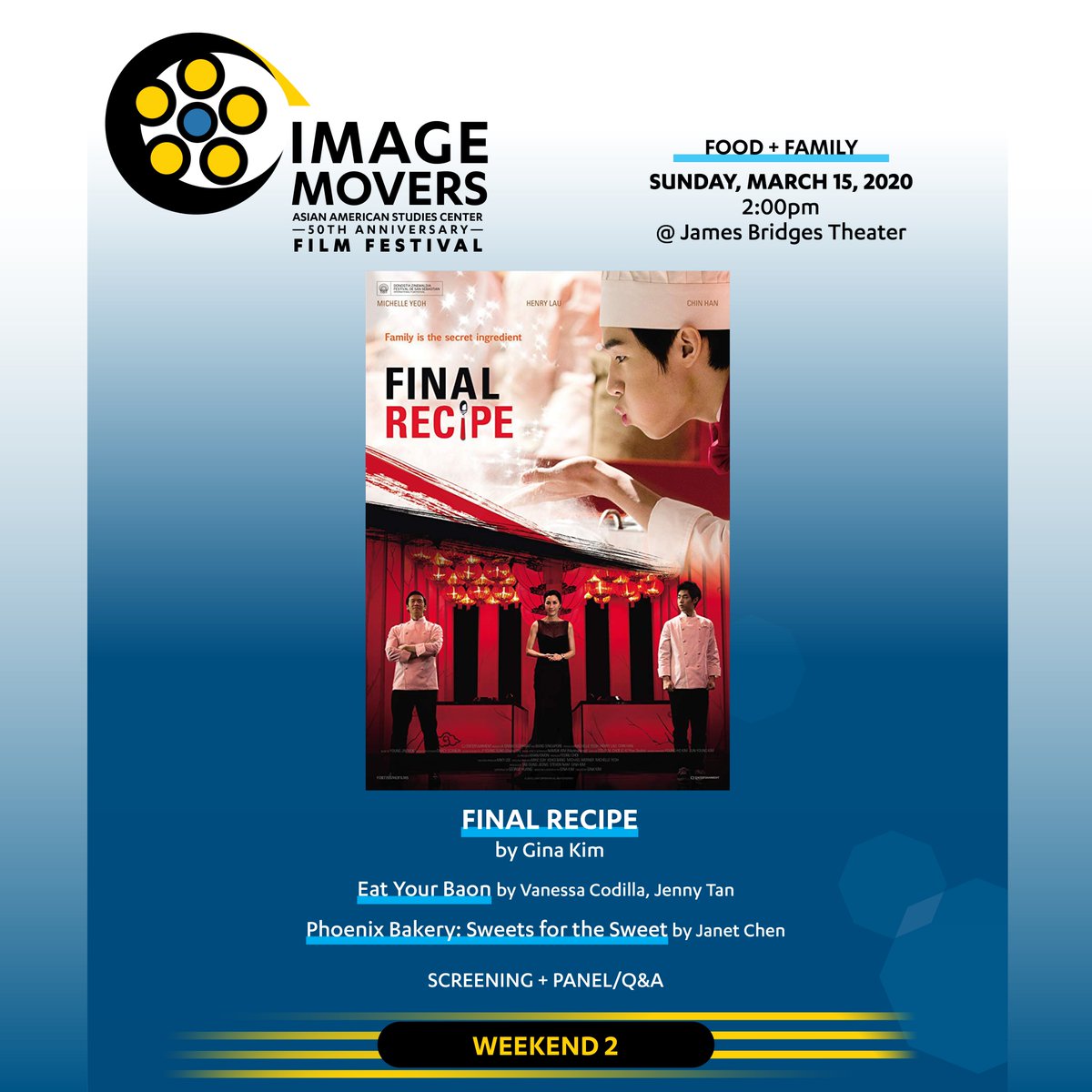 pbpla's tweet photo. #UCLAImageMovers kicks off tonight! We're proud to be community partners of the @uclaaasc & can't wait to support the Food + Family program on 3/15📽️
Use "AASC50OFF" for $2 off GA. @UCLA students are free!
Tickets: https://t.co/b6G72Rn3tL
#aasc50film #aasc50 #uclaaasc https://t.co/HREd9oPM4r