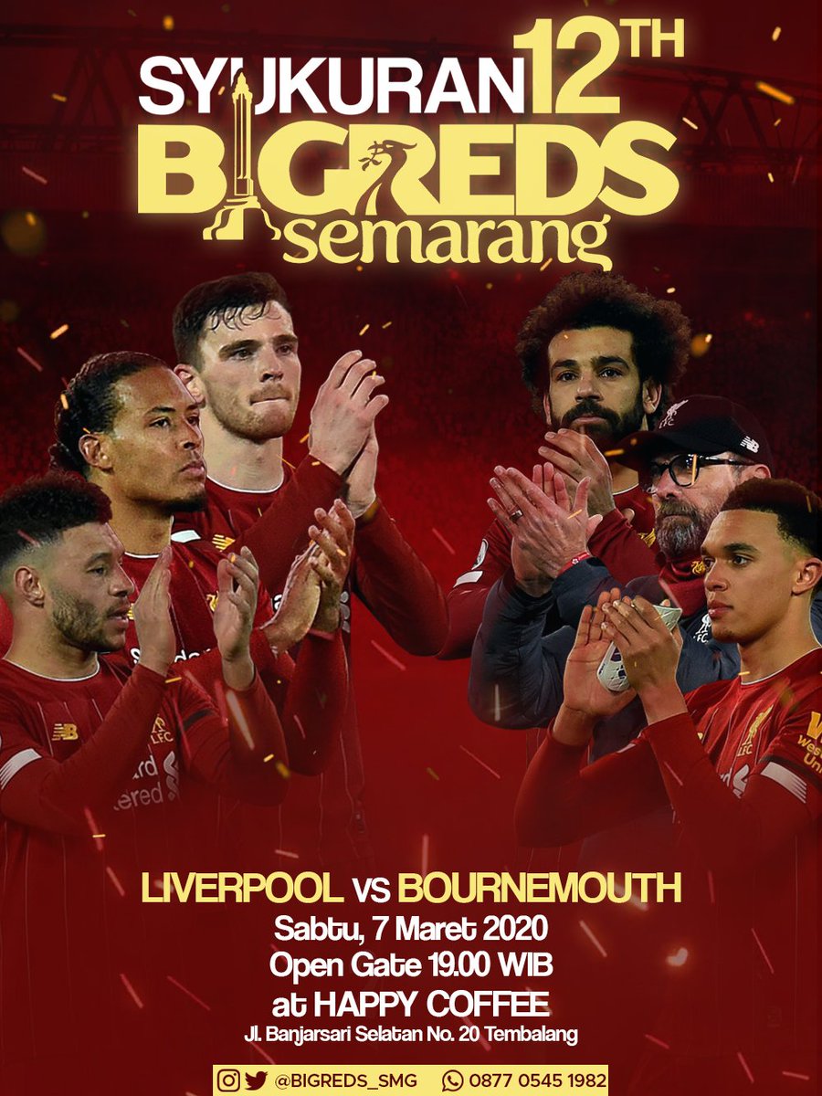 Malam ini kita kumpul bareng di Happy Coffee, sekaligus akan ada Syukuran 12thn Bigreds Semarang.. Yok ramaikan!! #YNWA