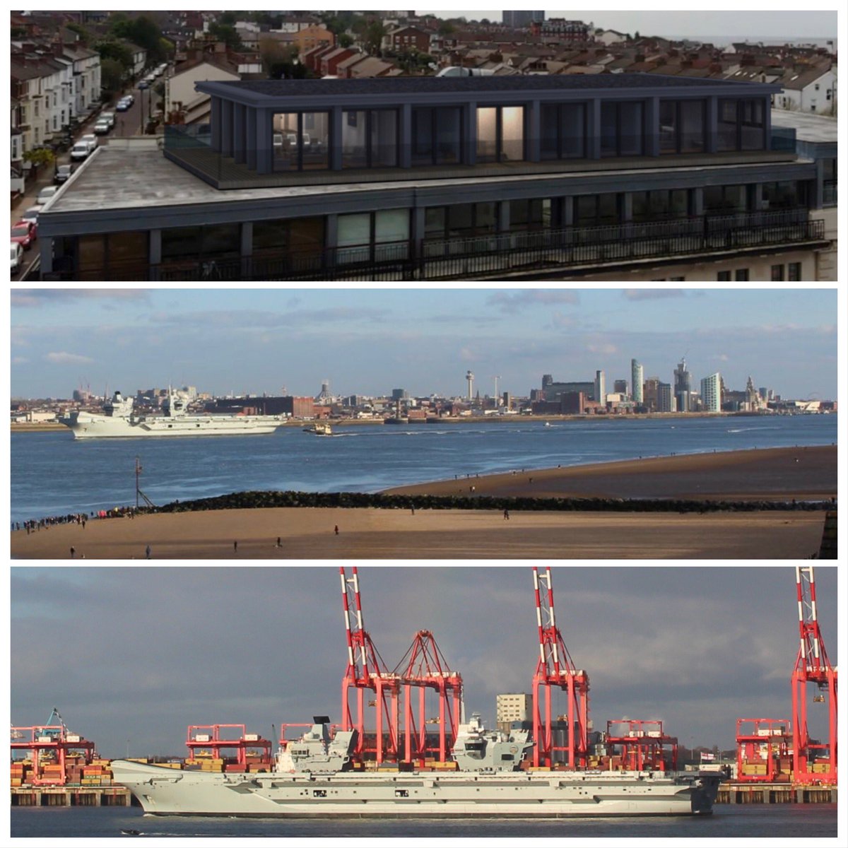 BrysonArchi's tweet photo. The view from the Living Room of our apartment scheme in New Brighton will be spectacular, especially when #hmsprinceofwales sails past #brysonarchitecture #newbrighton #wirral #merseyside #liverpool #architecture #planningpermission https://t.co/3SRfPHSUbK