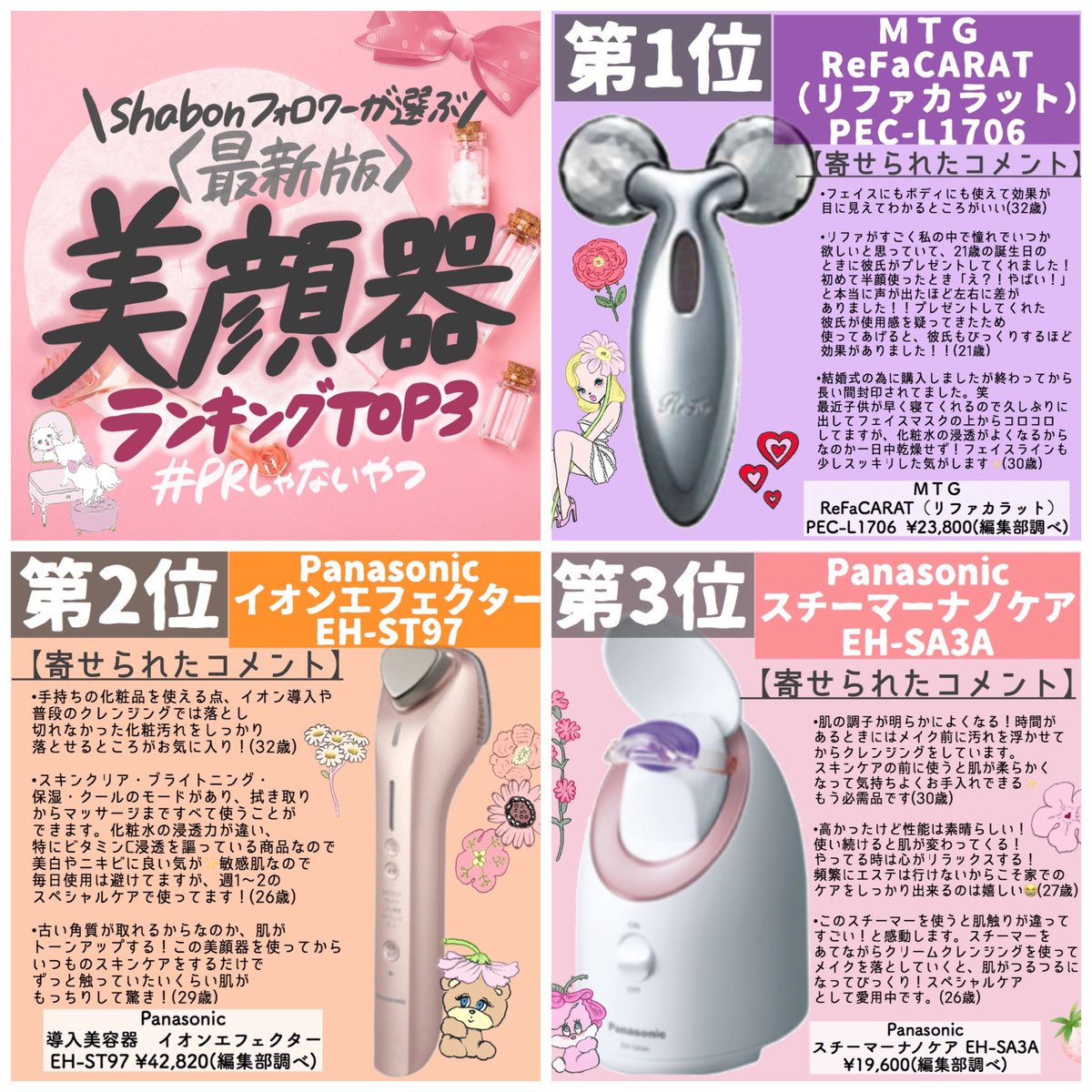 Shabon 公式 美顔器使ってますか おすすめの美顔器をフォロワーさまにお聞きしてランキングにしました 購入を検討するときの参考になったら嬉しいです Prじゃないやつ Shabon買い
