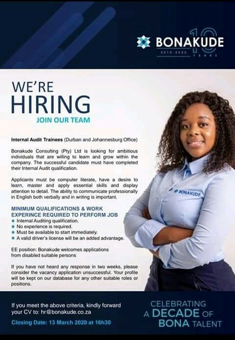 botshegetse's tweet photo. Here's a traineeship opportunity at Bonakude
#JobSeekersWednesday #JobAdviceSA #jobsa #recruitment #KeaFridayConfession #KeaDrive https://t.co/CoVdC1ymWV