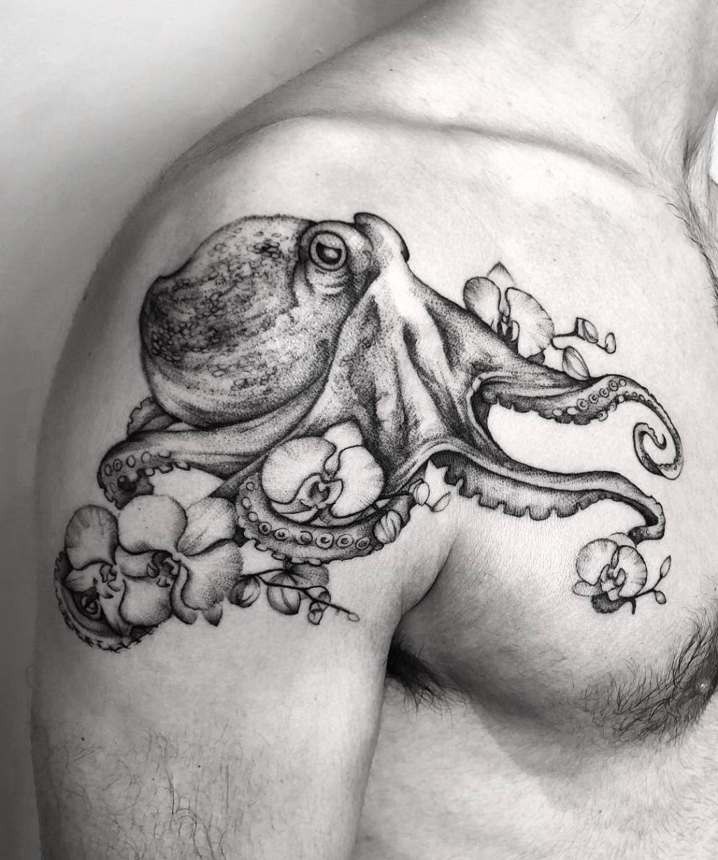 Blackworkillustratives style octopus tattoo on the