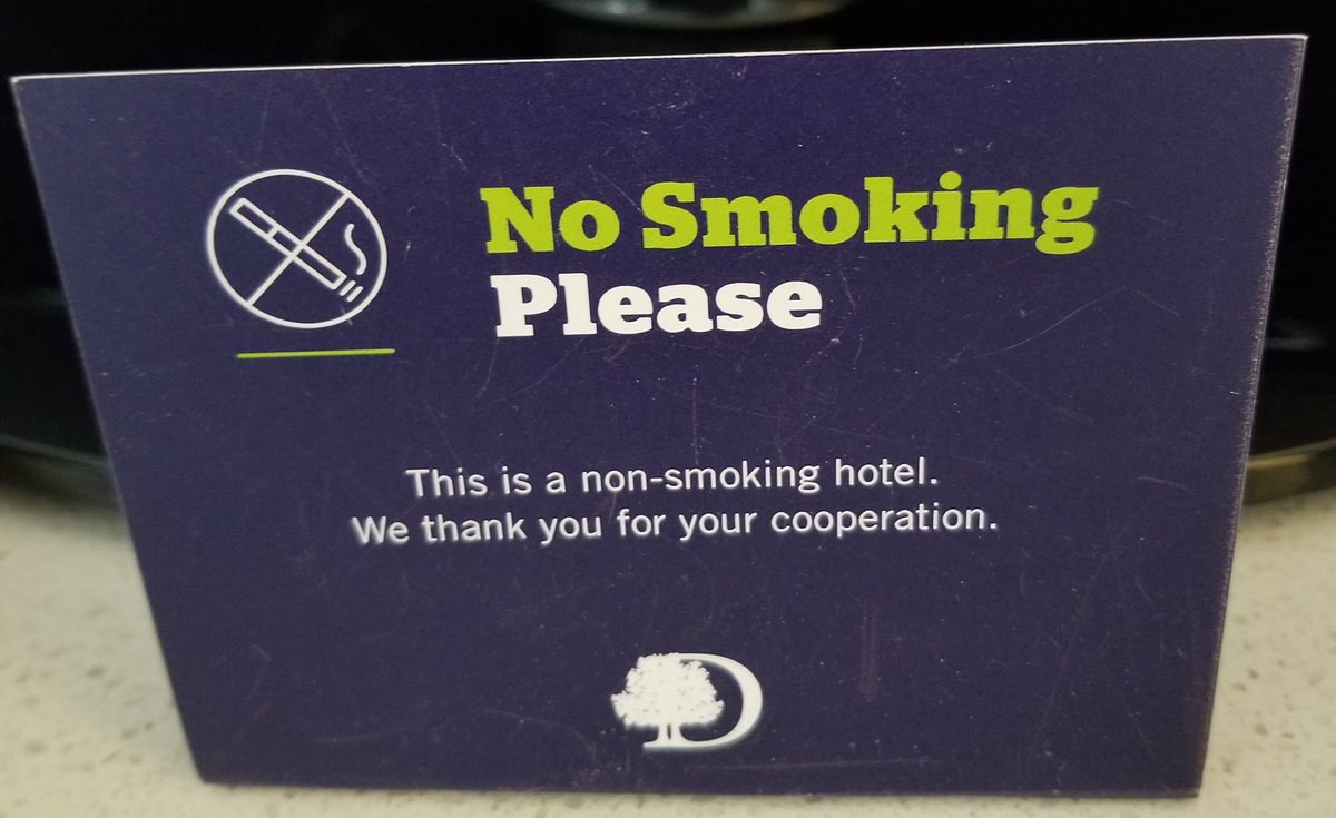 In a hotel on an annual retreat for the first time since quitting smoking. This is my 10th retreat anniversary. What better way to celebrate quitting cigs than to vape in my room? You think they don't want me to vape? Well, what does the sign IN MY ROOM say?