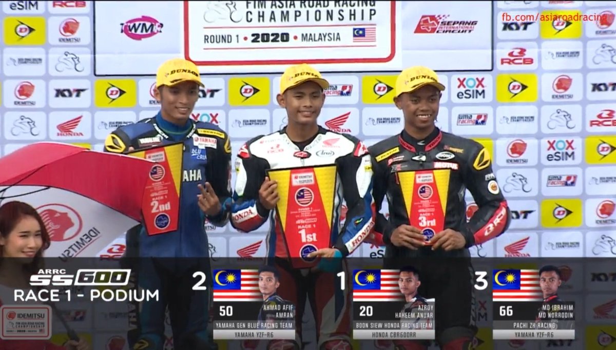 85Pitstop's tweet photo. 🏁SS600 #ARRCUpdate

📍Round 1 Sepang Circuit

ผลการแข่งขัน Race 1 

1️⃣ #20 Azroy Hakeem Anuar🇲🇾
2️⃣ #50 Ahmad Afif Amran🇲🇾
3️⃣ #66 Md Ibrahim Md Norrodin🇲🇾

ส่วน #56 โฟลท รัฐพงษ์ วิไลไรจน์ จาก Yamaha Thailand Racing Team ไม่จบการแข่งขันค่ะ 

สู้ต่อไปใน Race 2 พรุ่งนี้💪

#ARRC2020 https://t.co/IKhiHT67FT