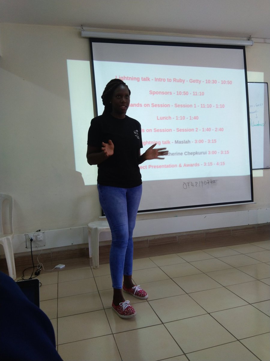 Did you know everything in #Ruby are objects? Our first session of the day by <a href="/gettyorawo/">Orawo🦋</a> #IWD2020 #RailsGirlsKenya #Megacodingworkshop2020