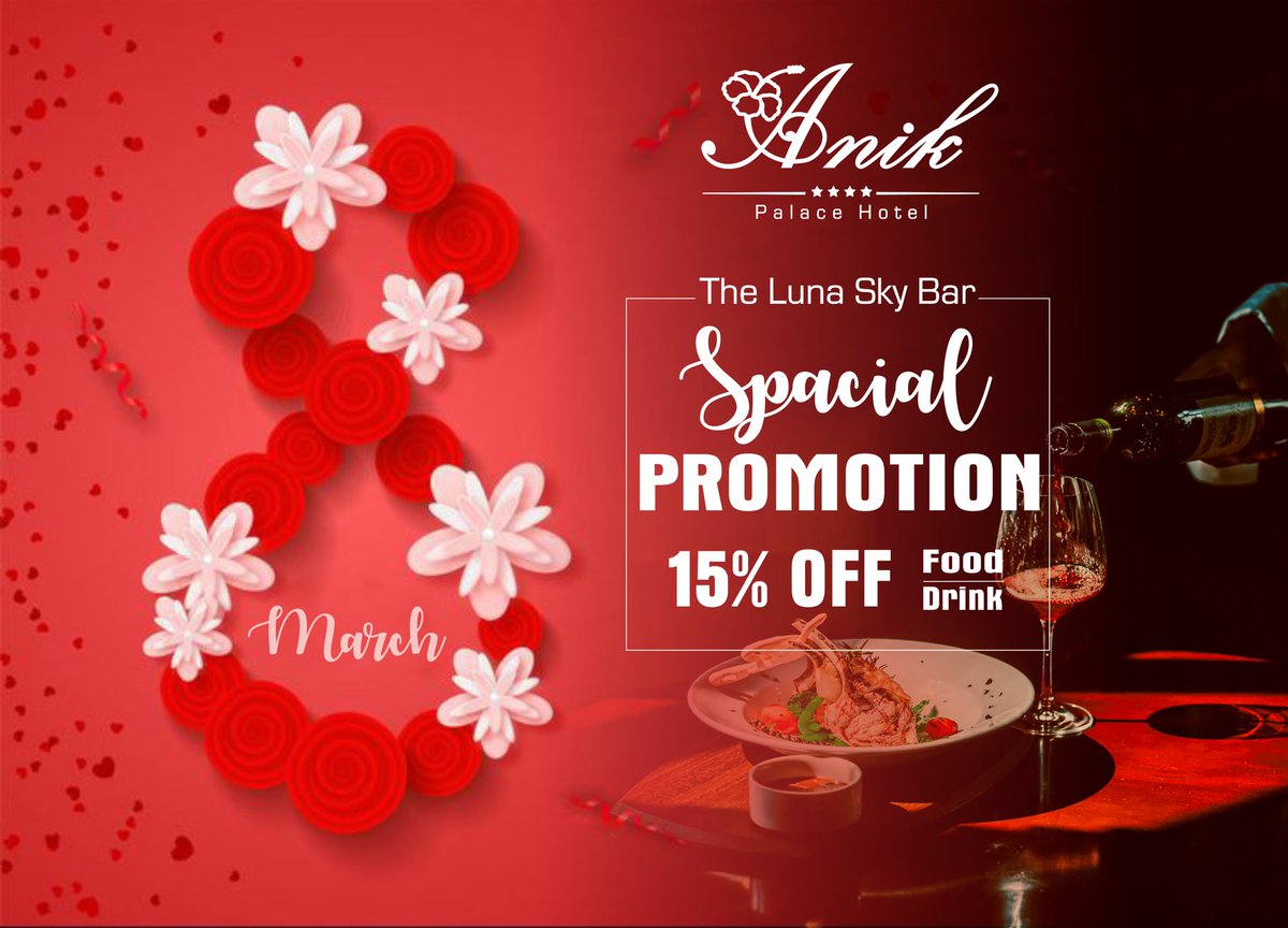 HotelAnik's tweet photo. Special Promotion on women right’s day 15% off on food and drink at Anik Palace Hotel Luna Sky Bar. #womenrights #specialday #AnikPalaceHotel #Hotel #resort #travel #tourist #classic #Lunaskybar #Phnompenh #Cambodia https://t.co/dZShTmjs9V