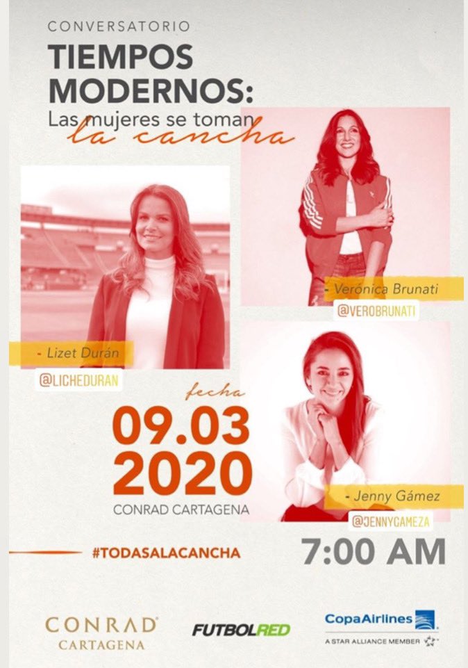 Nos vamos para Cartagena, porque con motivo del día de la mujer vamos a conversar con las colegas colombianas Jenny Gamez y Lizet Durán sobre las mujeres y periodismo deportivo en America Latina. Problemáticas y desafíos el 9/3 en <a href="/conradcartagena/">Conrad Cartagena</a> <a href="/futbolred/">Futbolred.com</a> 👇#todasalacancha