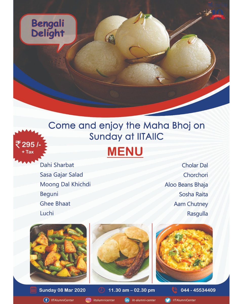 IITAlumniCenter's tweet photo. Come and enjoy the Maha Bhoj on Sunday at IITAIIC
#MahaBhoj #IITAIIC #sundayspecial #Brunch #Sunday #EatOut #SundayBrunch #EatOutSunday #HappySunday https://t.co/OFTqs9RCKL