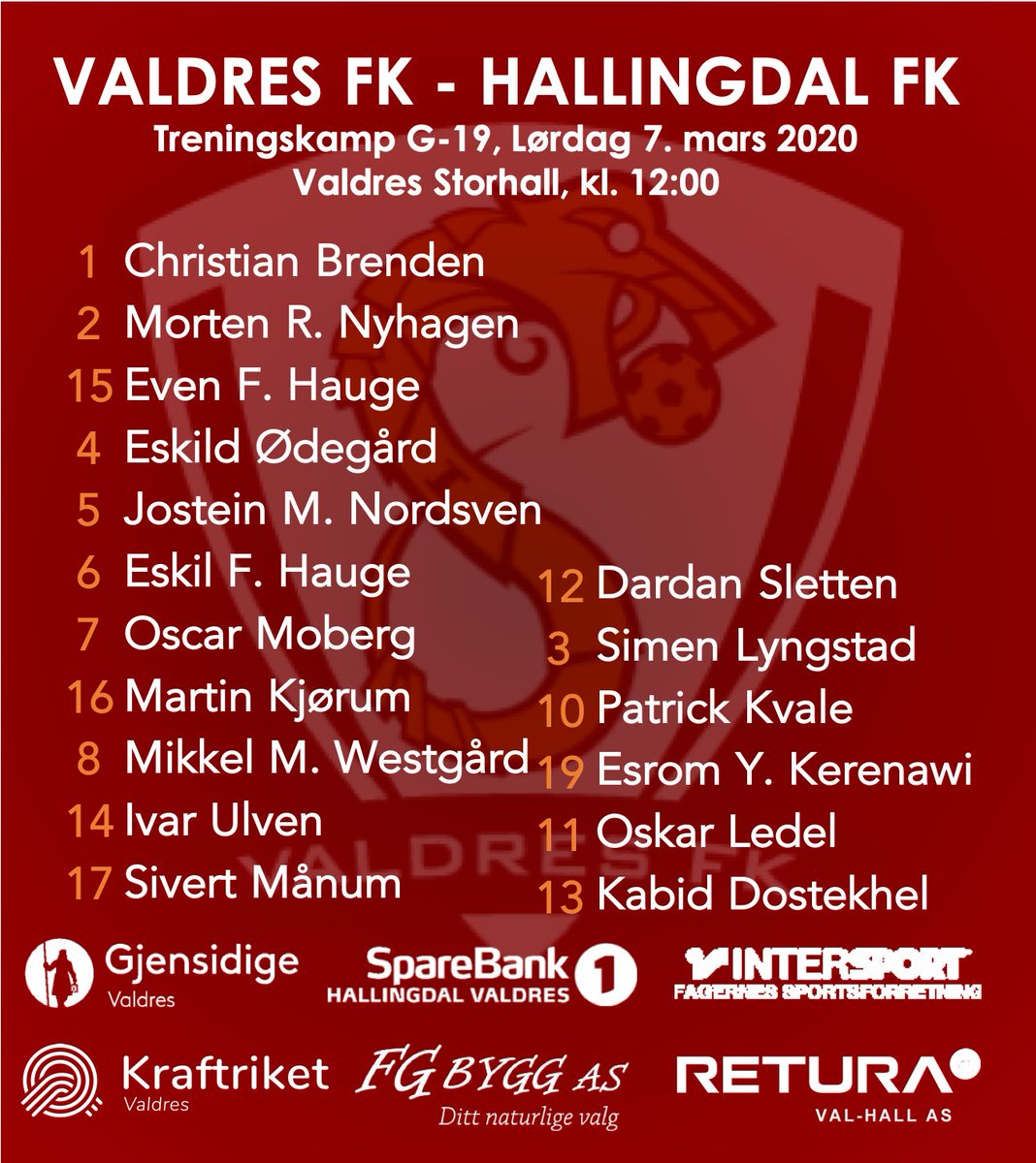 viervaldres's tweet photo. Vårt G-19 lag skal i aksjon nå om 30min, og det er lokaloppgjør mot Hallingdal⚽️ Dette er våre utvalgte: https://t.co/ixb7s8UkTP