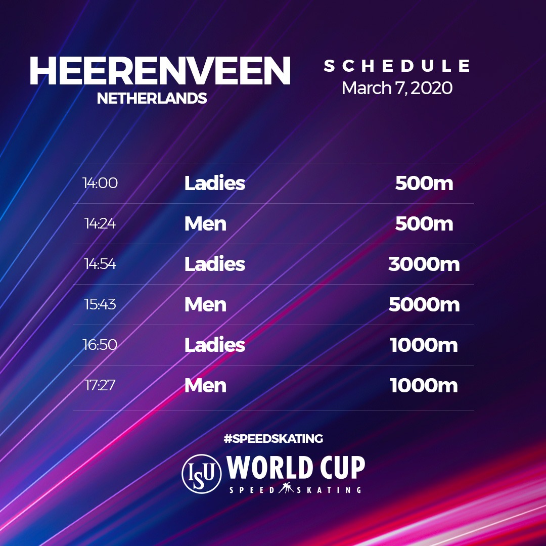 ISU_Speed's tweet photo. ⏰ It's time for the very last #speedskating competition of the season! The World Cup Finals in Heerenveen 🇳🇱

Check the time- and broadcast schedule here 📺⬇

🔢 Live Results - https://t.co/oWEvOk8WwJ
▶ Live Stream - https://t.co/YZyNZOsS0k

#SpeedSkating https://t.co/5ugToV9Kih
