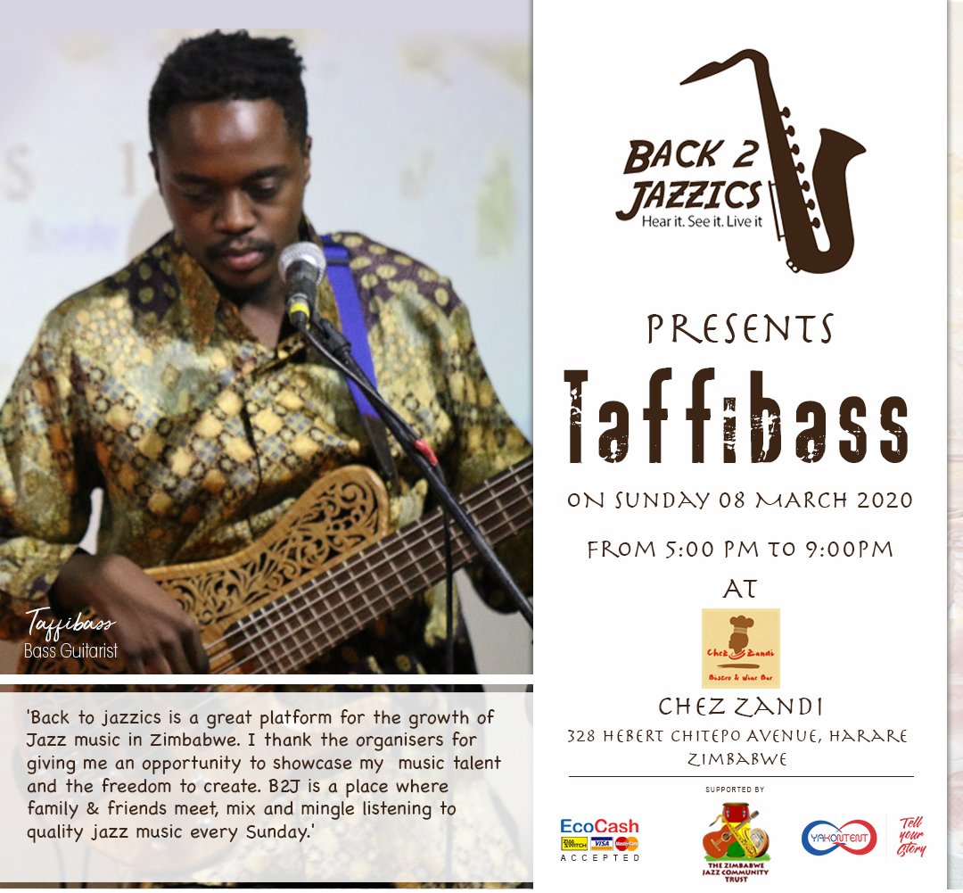 Some groovy jazz this Sunday: It's Back2Jazzics with Taffibass.

#zimbabwe #Jazz #Back2Jazzics
