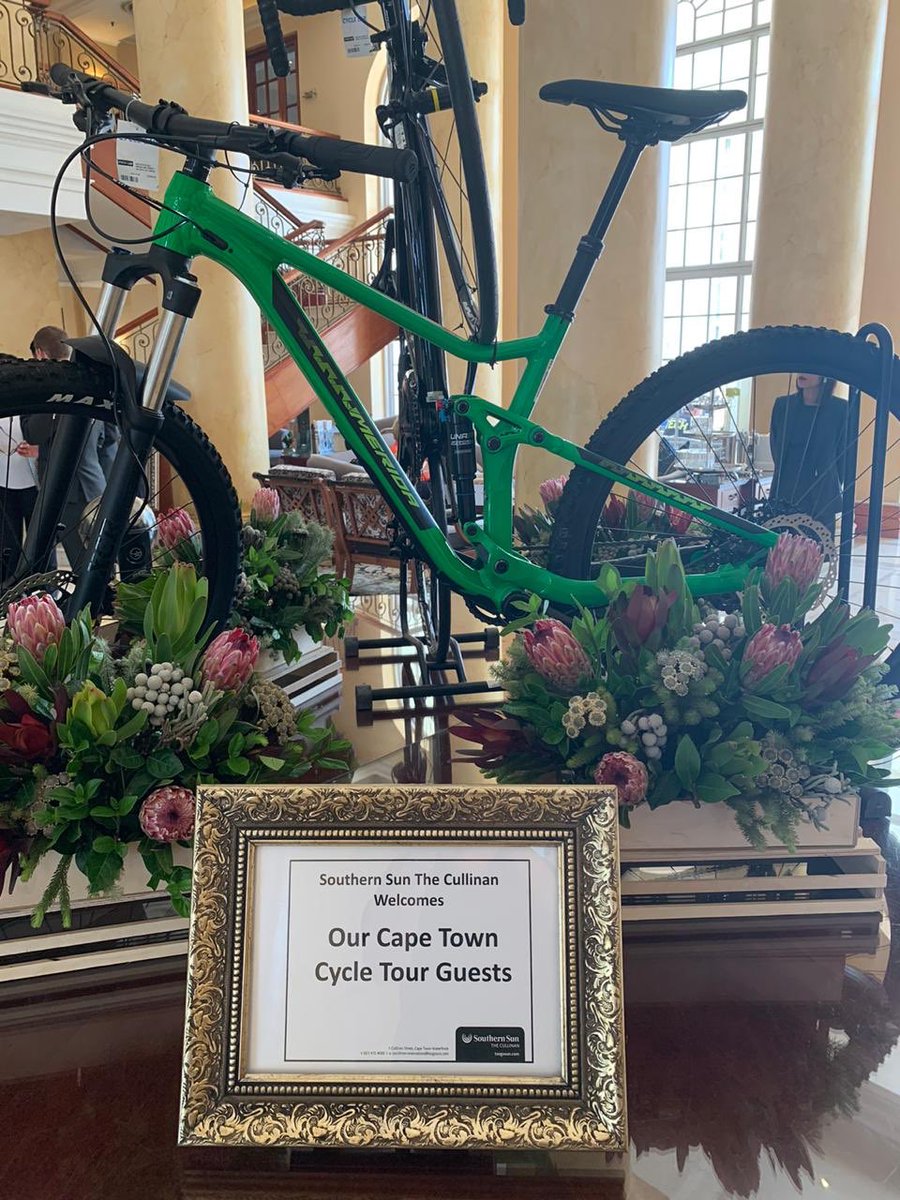 SouthernSunGrp's tweet photo. @tsogosun hotels welcoming @CTCycleTour guests in true cycling fashion 🚲 #ctcycletour2020 #tsogosun #SScullinan #SSwaterfront https://t.co/ryf3I5cEM2