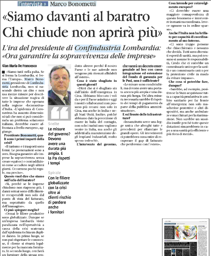 #coronvirusitalia | 'Garantire sopravvivenza delle imprese. Misure emergenziali del governo sono condivisibili ma serve portata più ampia. Il rispetto dei tempi di pagamento da parte della PA darebbe ossigeno alle imprese' - <a href="/marco_bonometti/">Marco Bonometti</a> <a href="/ilgiornale/">ilGiornale</a>
➡️m.ilgiornale.it/news/politica/…