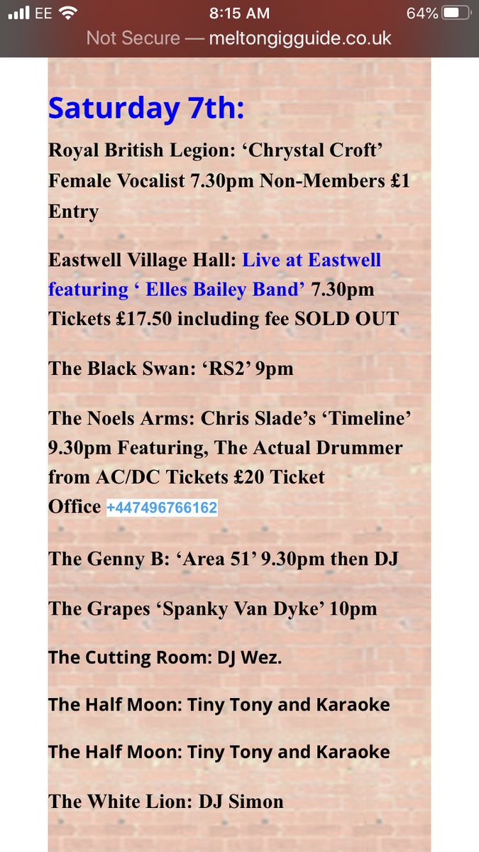 MeltonGigGuide's tweet photo. Saturday night Entertainments in #MeltonMowbrayRuralHeartofMusic For Bios Banter and HD Videos go to our website free: https://t.co/Je4uppbuqO Can’t find it? #GigGuideIt https://t.co/cedQbjo0ZT