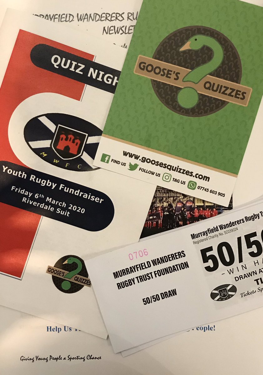 Thanks to everyone who made it along to our annual Quiz Night. Also big thanks to <a href="/goosearoundtown/">Goose’s Quizzes</a> for hosting, great job! 
Well done to the team from <a href="/MDAFS/">Murrayfield DAFS CC</a> who were our overall winner! Thanks for supporting youth rugby at Murrayfield Wanderers FC. #PTBAW #Roadtoroseburn