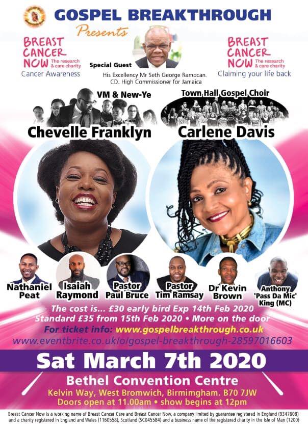 A Step FWD (@astepfwd) on Twitter photo TONIGHT! UK you're in for a treat as #GospelBreakthrough in aid of #BreastCancer features the amazing <a href="/chevellfranklyn/">Chevelle Franklyn</a> & <a href="/CarleneDavis/">Carlene Davis</a> at Bethel Convention Centre Kelvin Way #WestBromwich B70 7JW/ alongside fantastic UK ministers!
Last call for tickets >> gospelbreakthrough.co.uk TONIGHT! UK you're in for a treat as #GospelBreakthrough in aid of #BreastCancer features the amazing <a href="/chevellfranklyn/">Chevelle Franklyn</a> & <a href="/CarleneDavis/">Carlene Davis</a> at Bethel Convention Centre Kelvin Way #WestBromwich B70 7JW/ alongside fantastic UK ministers!
Last call for tickets >> gospelbreakthrough.co.uk
