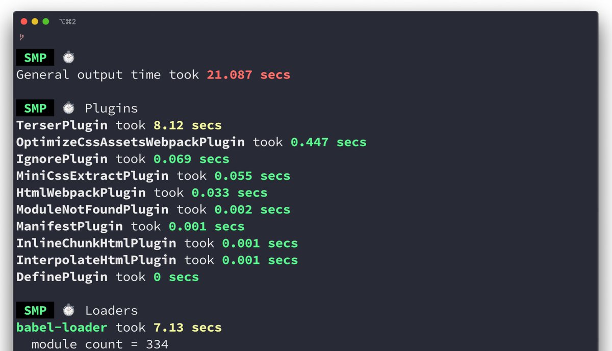 addyosmani's tweet photo. Use webpack? the Speed Measure Plugin measures speed of your build times, plugins and loaders: https://t.co/nTO7OPt3gT ~ see where it's worth optimizing. https://t.co/2wIlVYTyte
