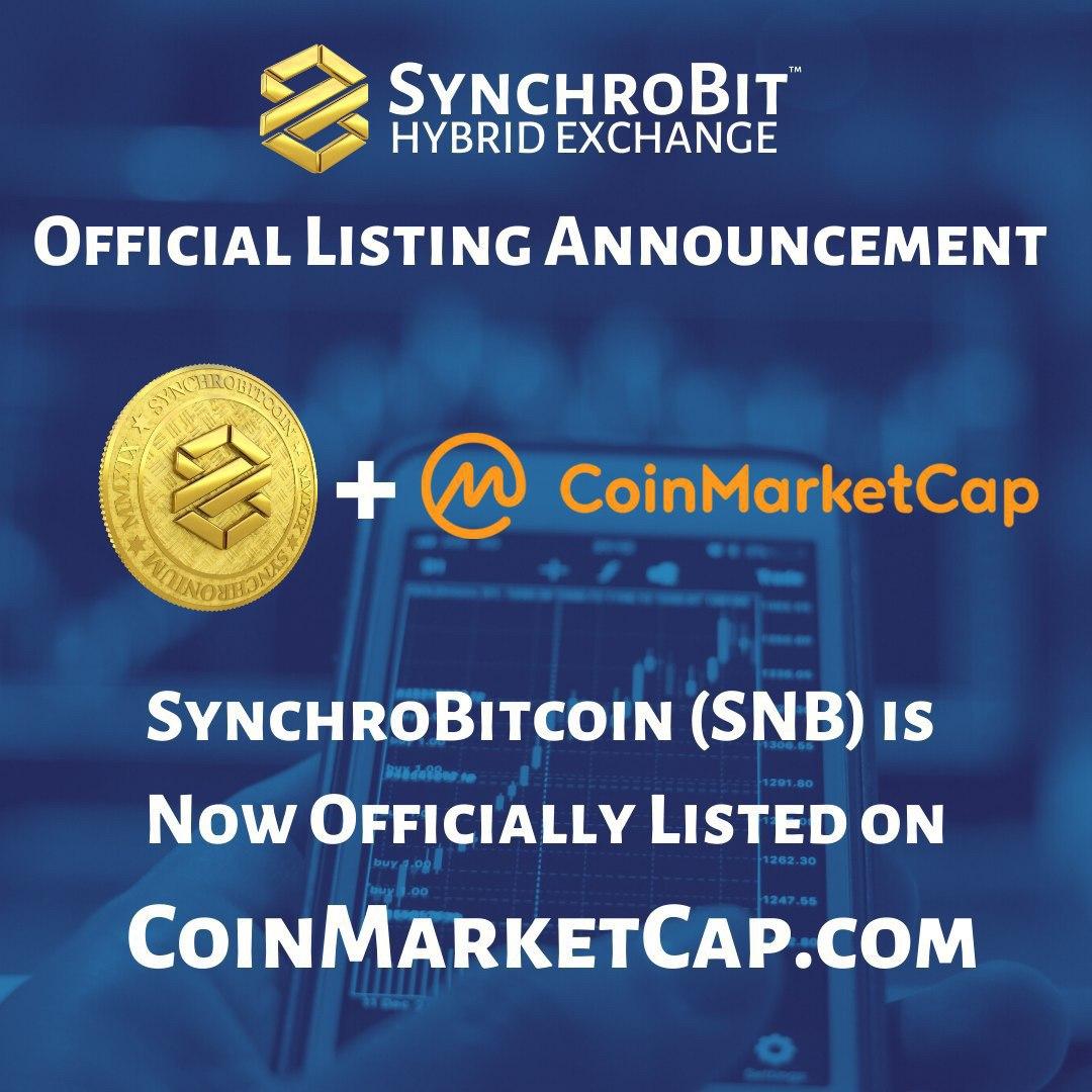 SynchroBit's tweet photo. SynchroBitcoin (SNB) is now officially listed on CoinMarketCap!
Link: https://t.co/fhUquvQSG3
Register your account on SynchroBit Hybrid Exchange and Enjoy zero fee trading with SNB!
https://t.co/FaaSqERFdZ
#snbtoken #exchange #bitcoin #crypto #cryptocurreny #coinmarketcap https://t.co/4GNnx2evC6