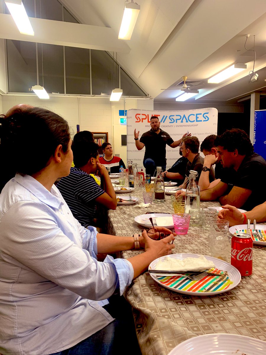 AaronBirkby's tweet image. Breaking for dinner at #MackHack with guest @hackmky talking about his journey founding @SplitSpaces. The tribe misses you at the long table @pjlaurie