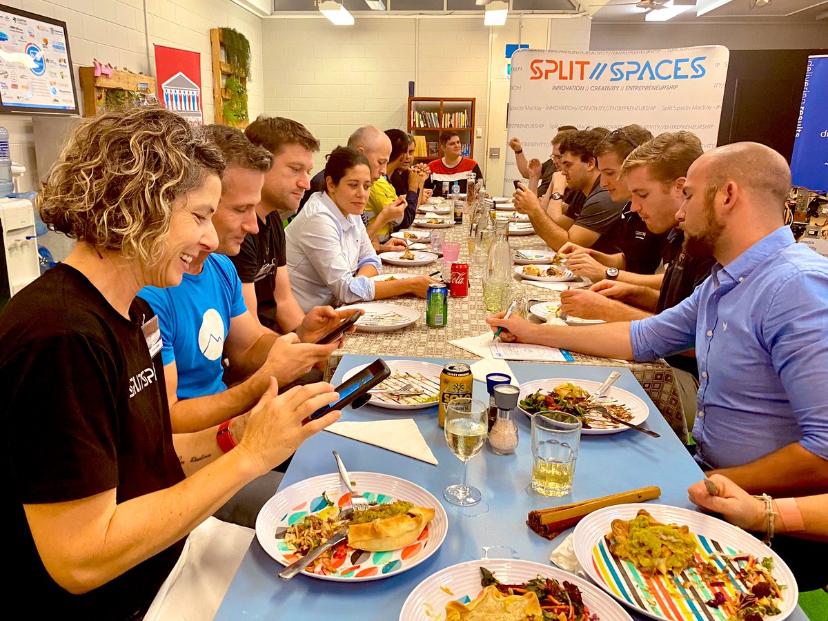 AaronBirkby's tweet image. Breaking for dinner at #MackHack with guest @hackmky talking about his journey founding @SplitSpaces. The tribe misses you at the long table @pjlaurie