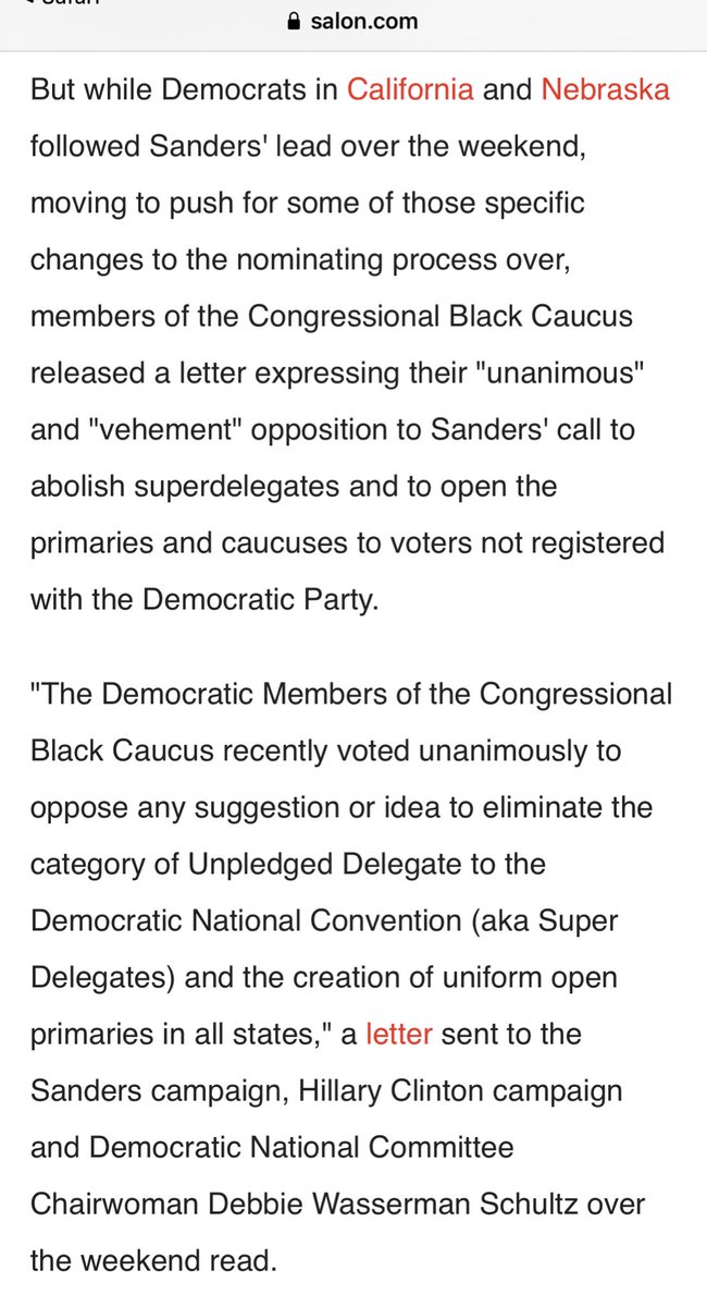  Order of events: Bernie (not a D) lost ‘16 D primary due to lack of support from D base -> Bernie blamed CBC/DNC and claimed the process was “rigged” against him -> Bernie/Bro tantrum results in modified process aimed at wooing White Rs/Indies -> ‘20 primary is a clusterfuck.  https://twitter.com/docrocktex26/status/745002728858890240