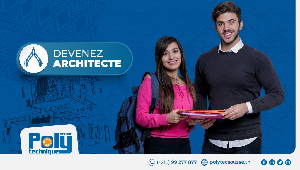 PolytecSousse's tweet photo. 👉🎓"Le succès commence par un bon choix" 🎓
Optez pour une formation de qualité à l'Ecole Polytechnique de Sousse, plus de 6 ans d'expérience dans la formation en architecture.
#PolytecSousse #EcoleIngénieurs #EcoleDarchitecture #Préparatoire https://t.co/qKiUty5jwM