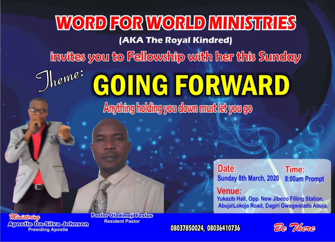 DasilvaJohnson4's tweet photo. I am Preaching Live tomorrow Sunday 8th March 2020@ Word for World Ministries, Opp New Jibeco Filling Station, Dagiri, Gwagwalada Abuja. You will be glad you are in attendance. https://t.co/gH6WVhbtlu