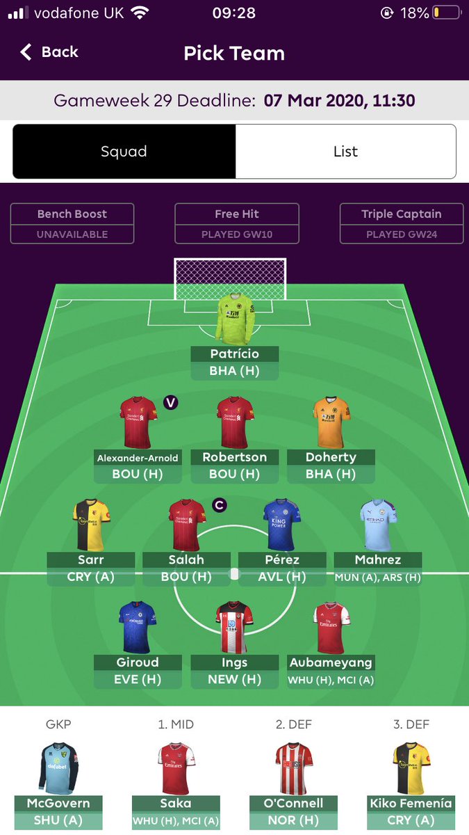 AlexxWilkinson's tweet photo. @FPL_Swe @franas_szk Perez or Saka to start? https://t.co/TBcXAIaXmZ